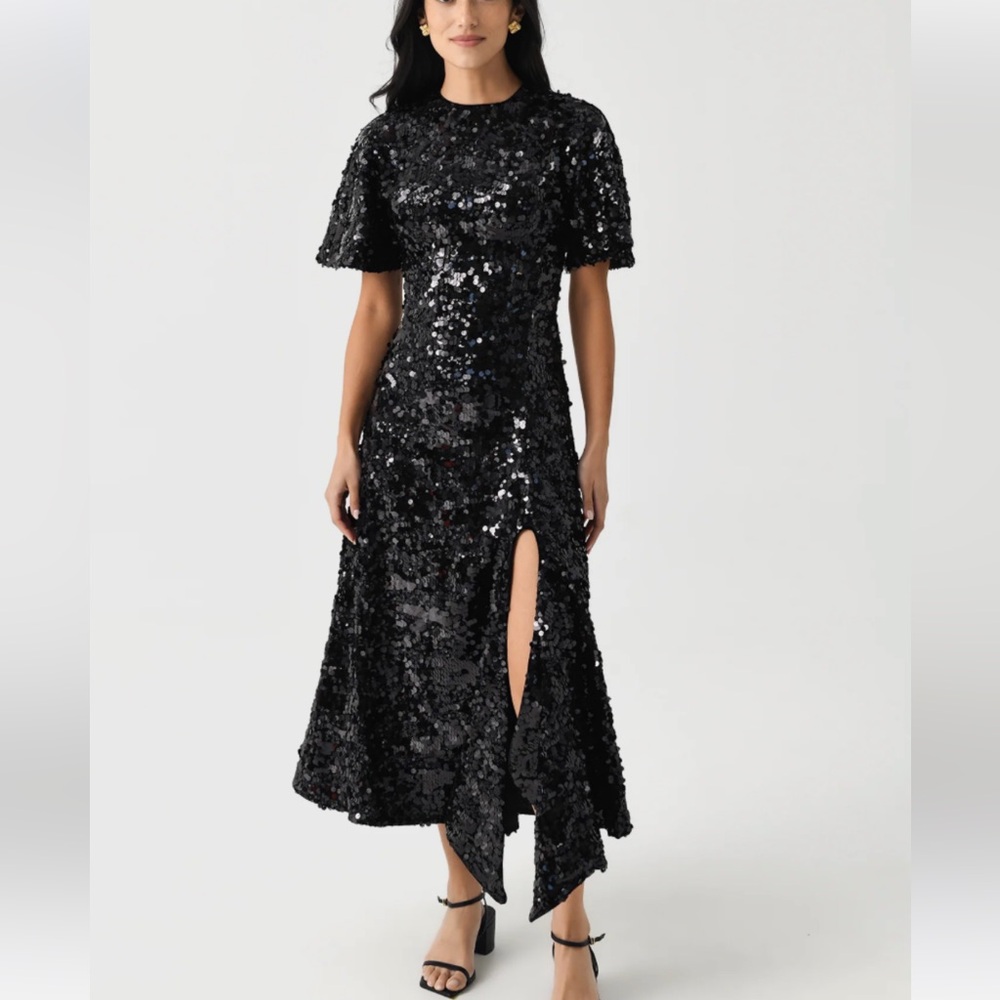 Ganni Black Sequin Asymmetrical Dress